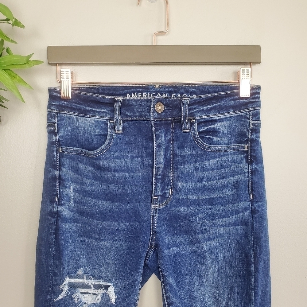 AE 2 American Eagle Skinny Jeans Super Hi Rise Jegging Ripped Distressed Stretch - Picture 2 of 12